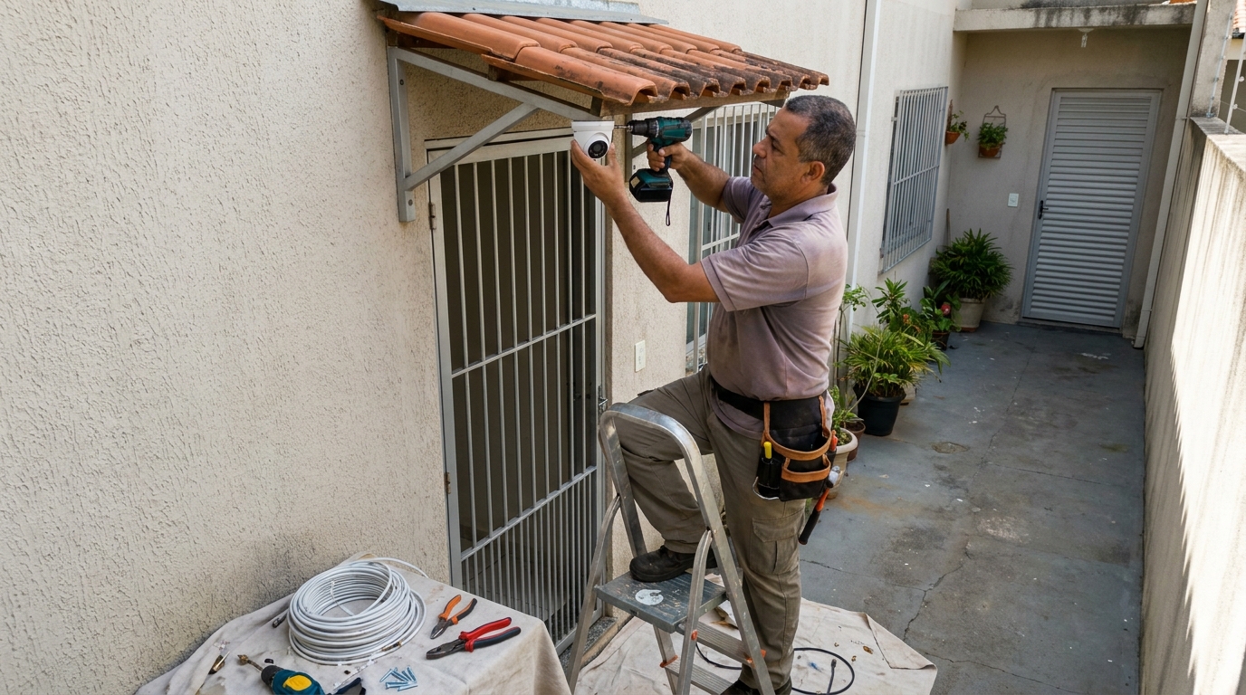 Eletricista instalando cameras de seguranca em Porto Velho‑RO